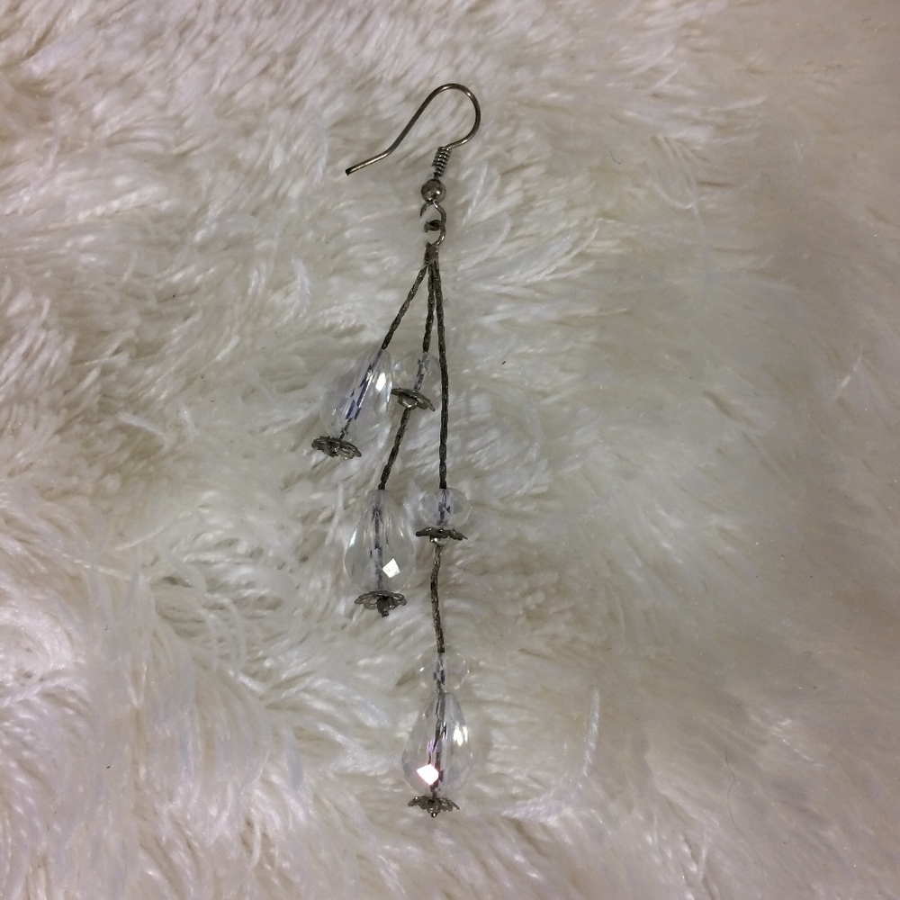 Clear Crystal & Silver Drop Dangling Hook Earrings - Picture 4 of 7